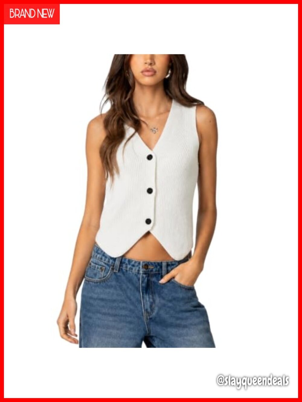 Sleeveless V-Neck Button Knit Sweater Vest